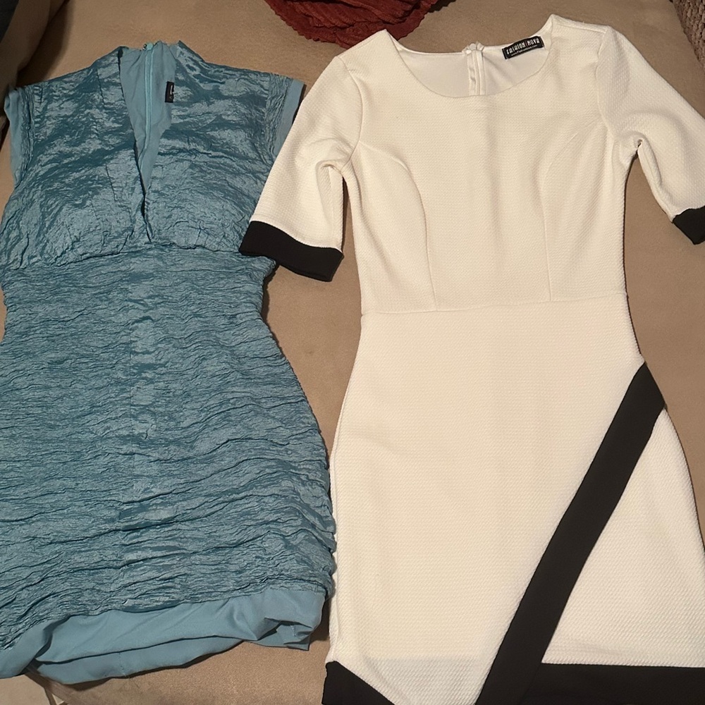 Fashion Nova White and Blue Mini Dresses bundle of 2